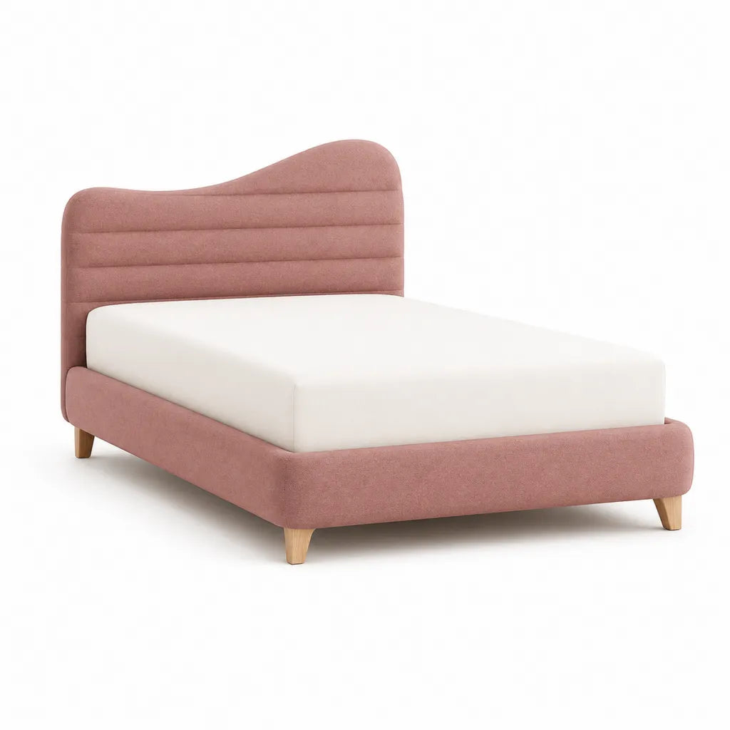 Lit double avec cadre rembourre en polyester rose poudre 140 x 190 cm