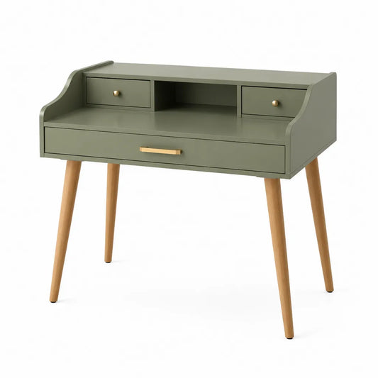 Bureau secretaire rectangulaire 100 x 50 x 95 cm en MDF et hevea vert olive