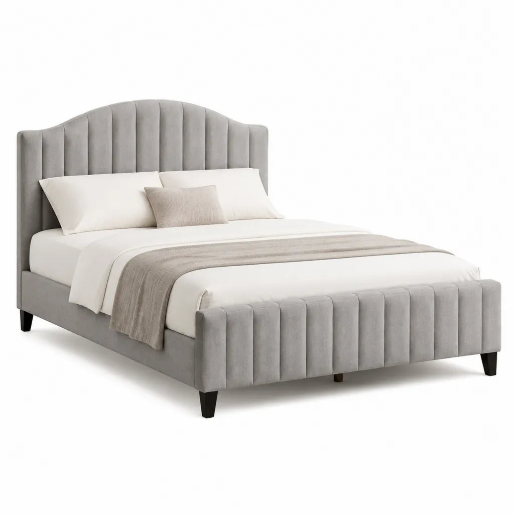 Lit double avec cadre rembourre en velours de polyester gris 160 x 200 cm