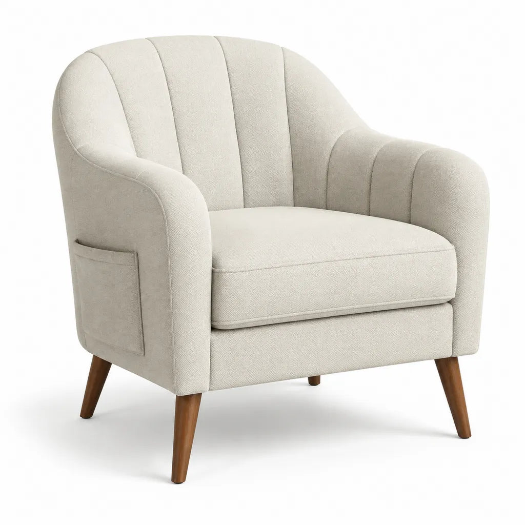 Fauteuil de salon a accoudoirs arrondi en polyester beige avec pieds en bois massif 76 x 82 x 86 cm
