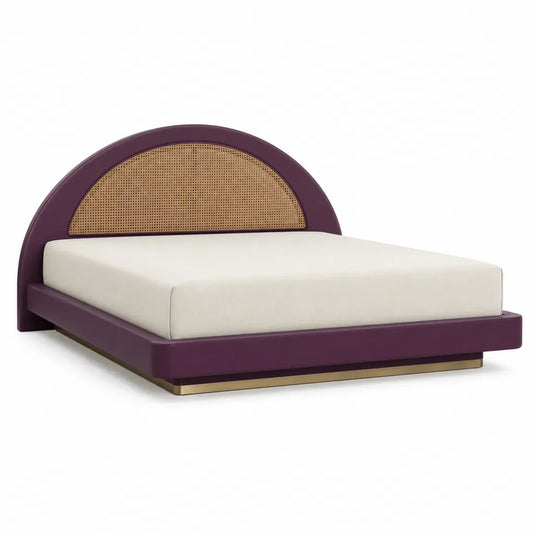 Cadre de lit 160 x 200 cm avec tete de lit arquee en rotin naturel violet